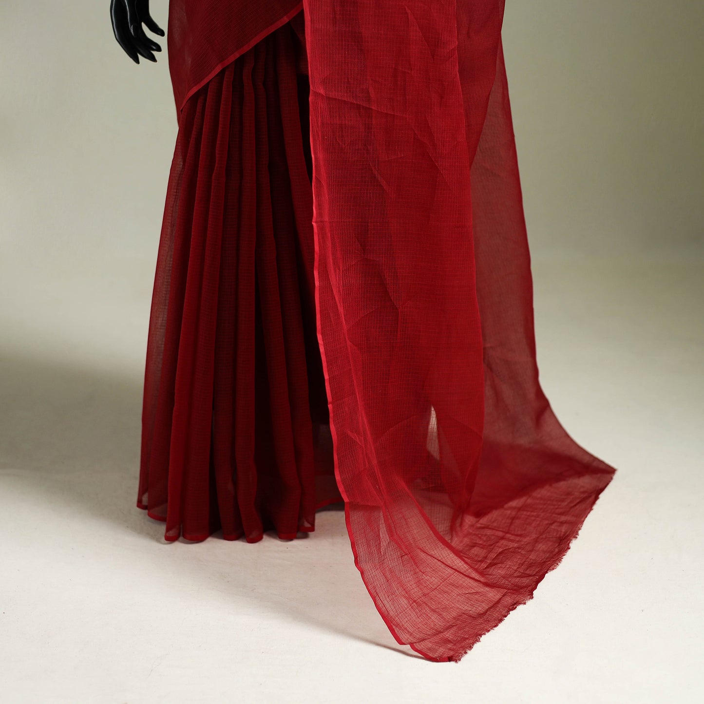 Red - Nazaakat Kota Doria Cotton Plain Saree with Blouse & Jewellery Set 99
