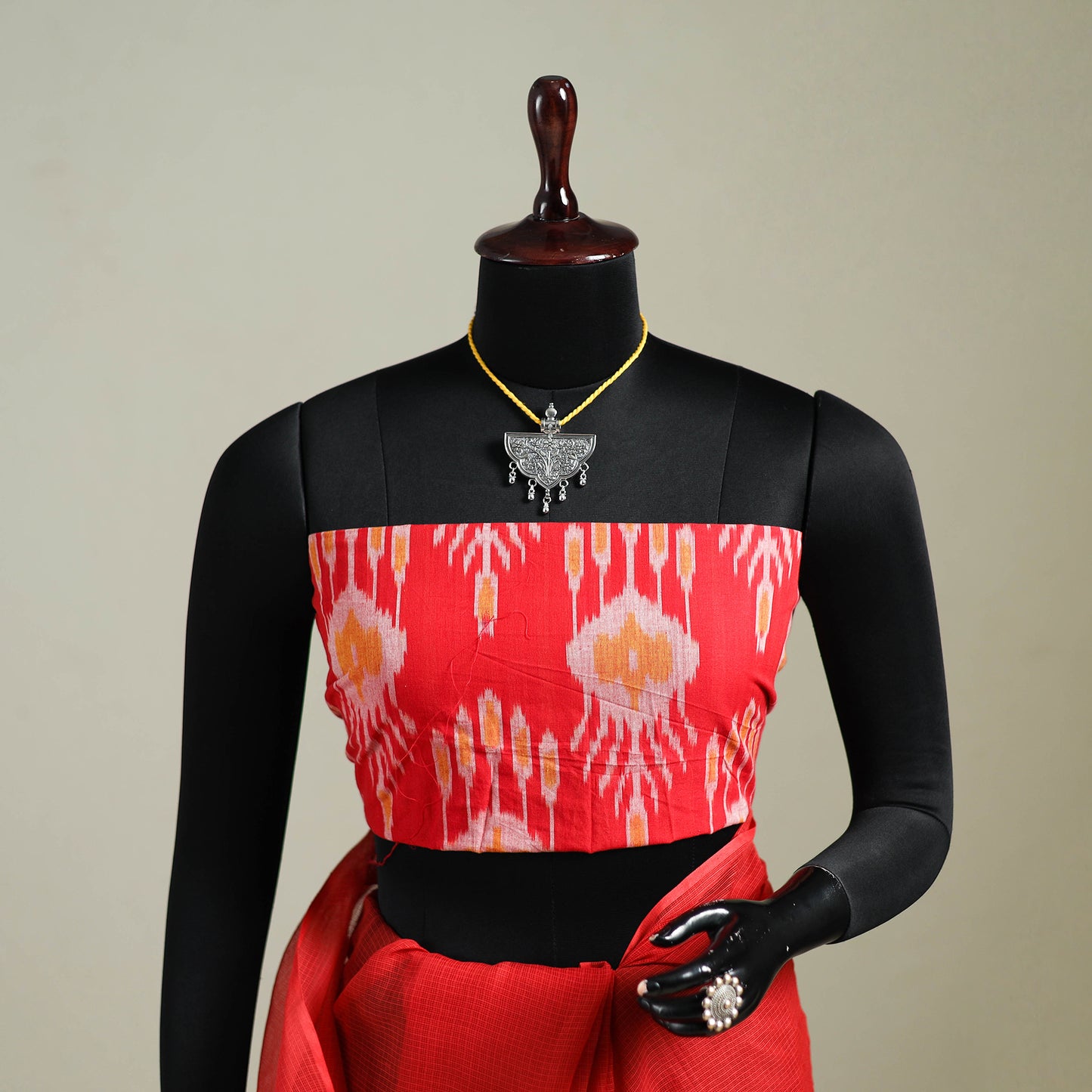 Red - Nazaakat Kota Doria Cotton Plain Saree with Blouse & Jewellery Set 104