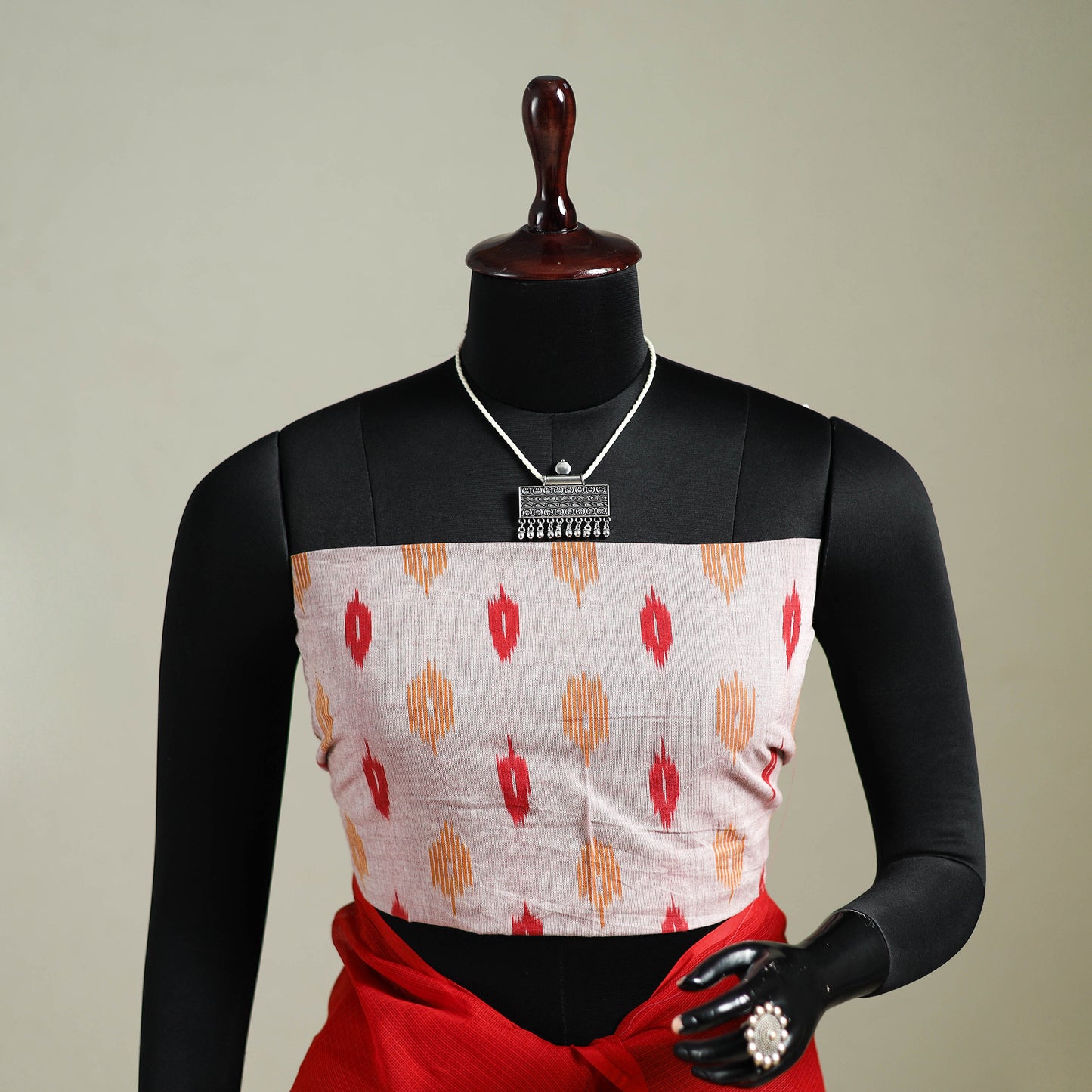 Red - Nazaakat Kota Doria Cotton Plain Saree with Blouse & Jewellery Set 106