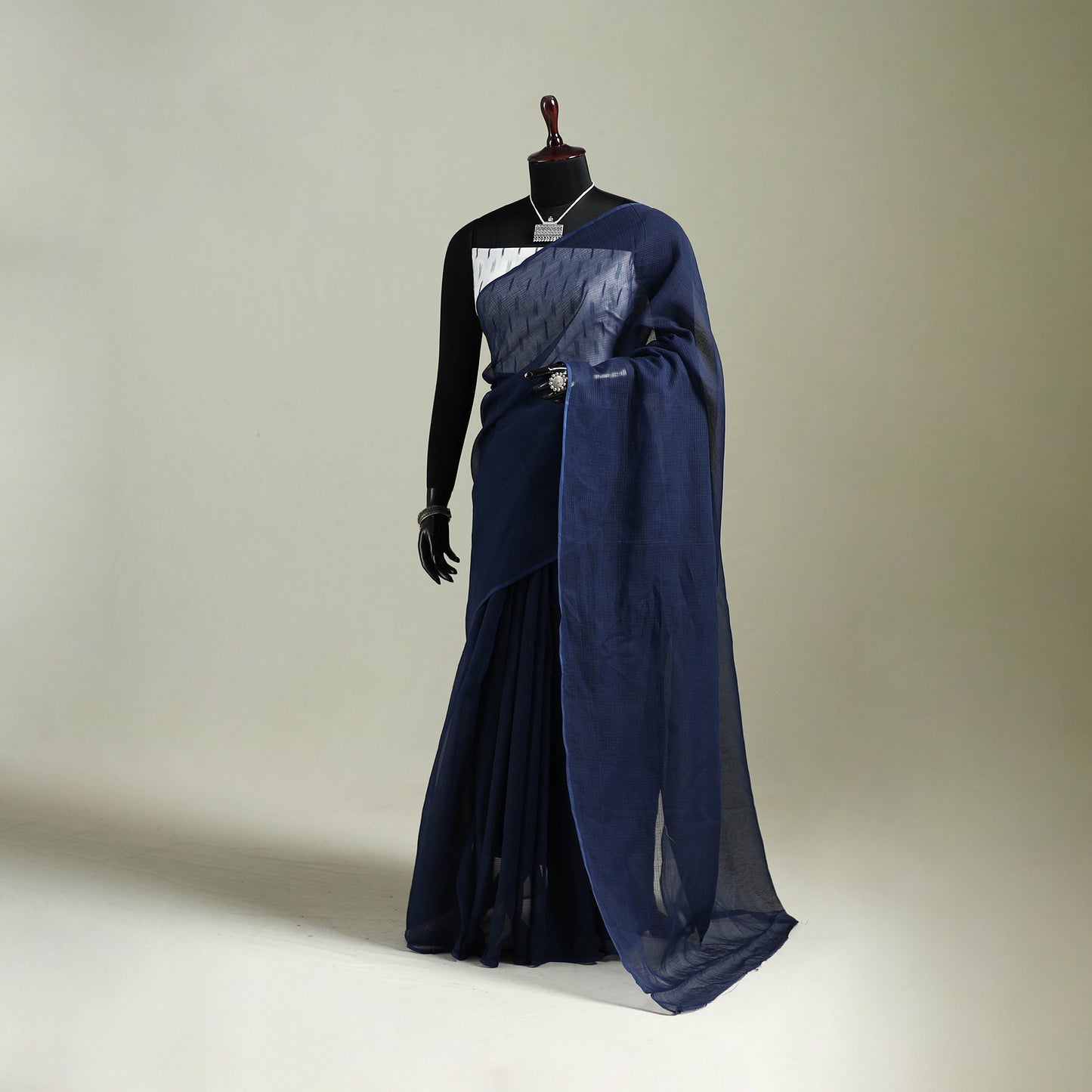 Blue - Nazaakat Kota Doria Cotton Plain Saree with Blouse & Jewellery Set 110
