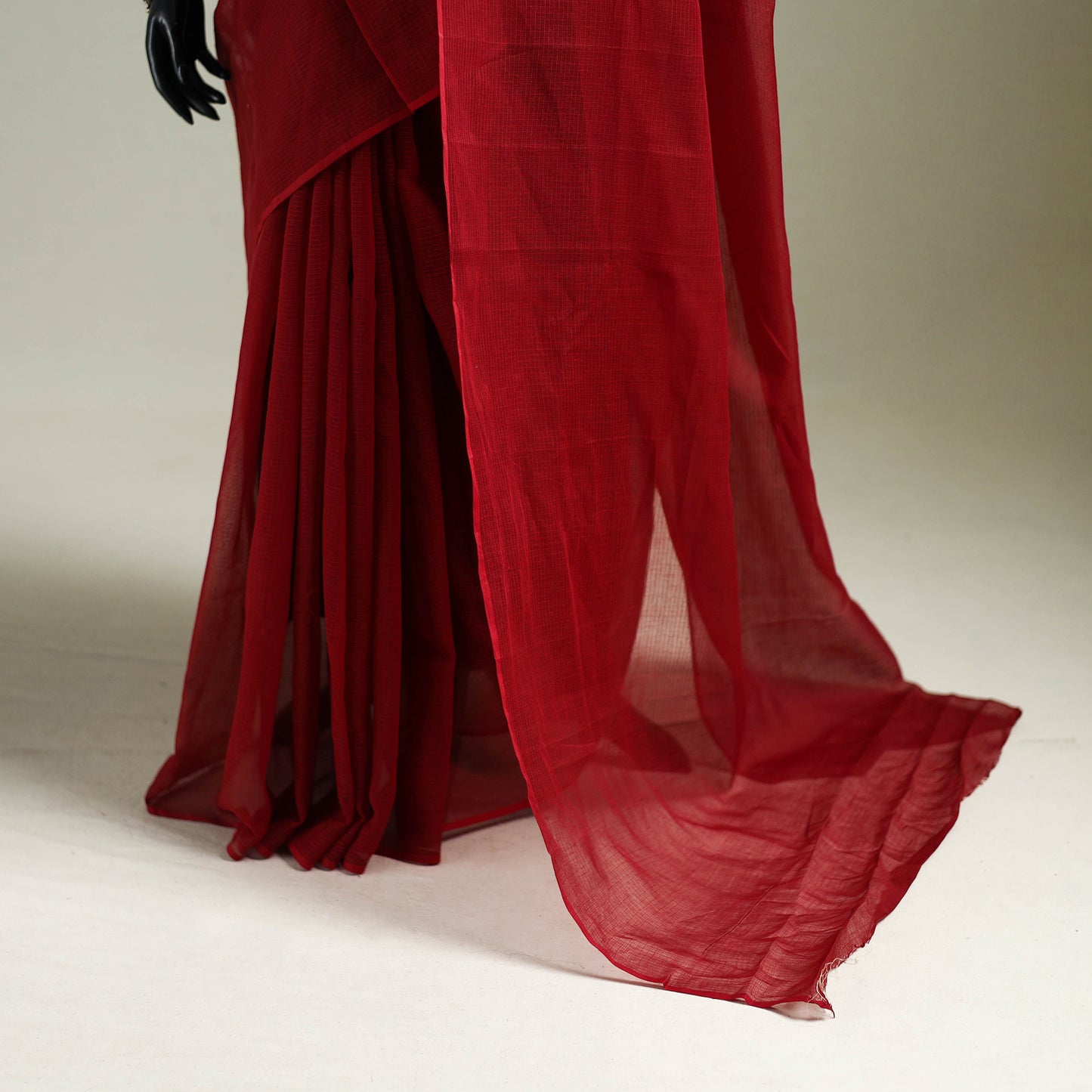 Red - Nazaakat Kota Doria Cotton Plain Saree with Blouse & Jewellery Set 113
