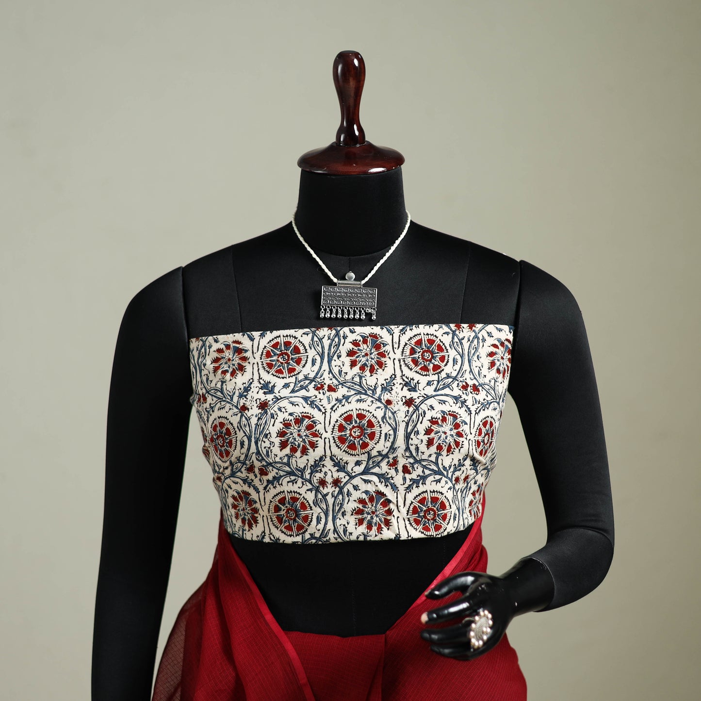 Red - Nazaakat Kota Doria Cotton Plain Saree with Blouse & Jewellery Set 113