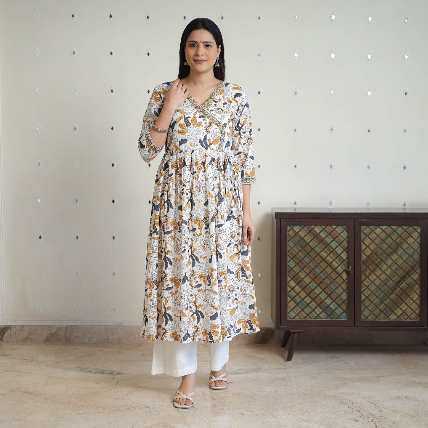 Buy White Sanganeri Print Kurta for Women