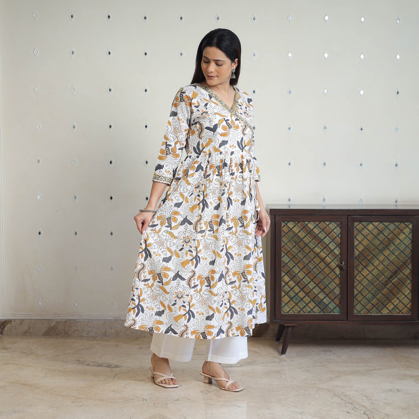 Buy White Sanganeri Print Kurta for Women