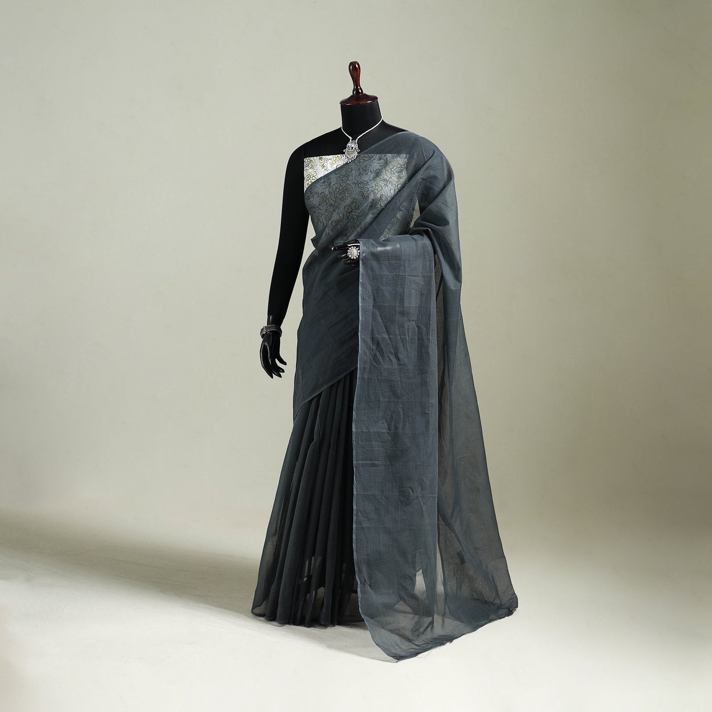Grey - Nazaakat Kota Doria Cotton Plain Saree with Blouse & Jewellery Set 120