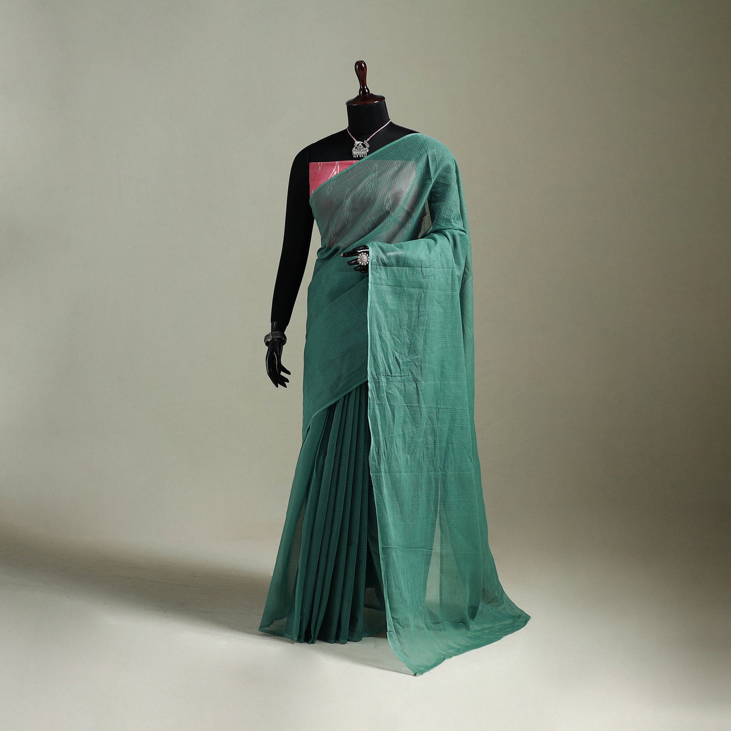 Green - Nazaakat Kota Doria Cotton Plain Saree with Blouse & Jewellery Set 121