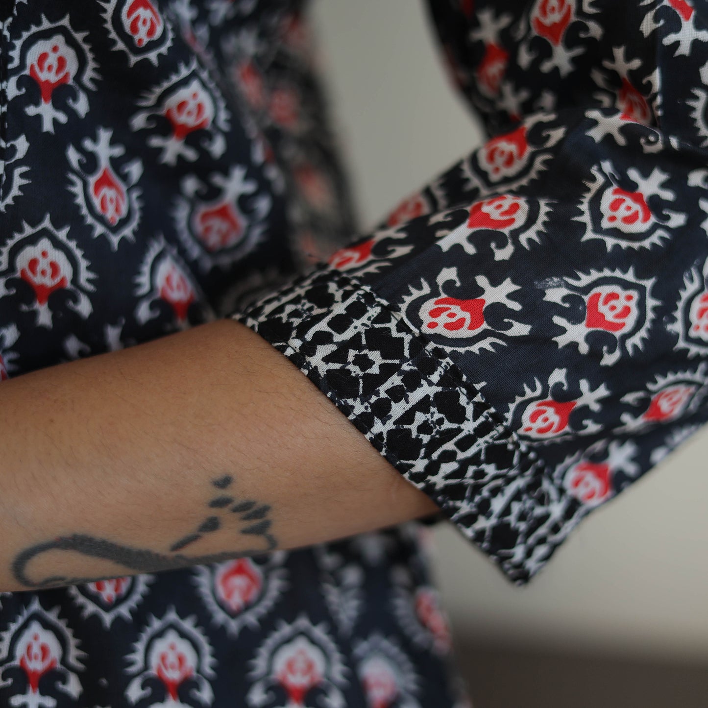 Black Jaipur Print Patchwork Cotton Straight Kurta for Women