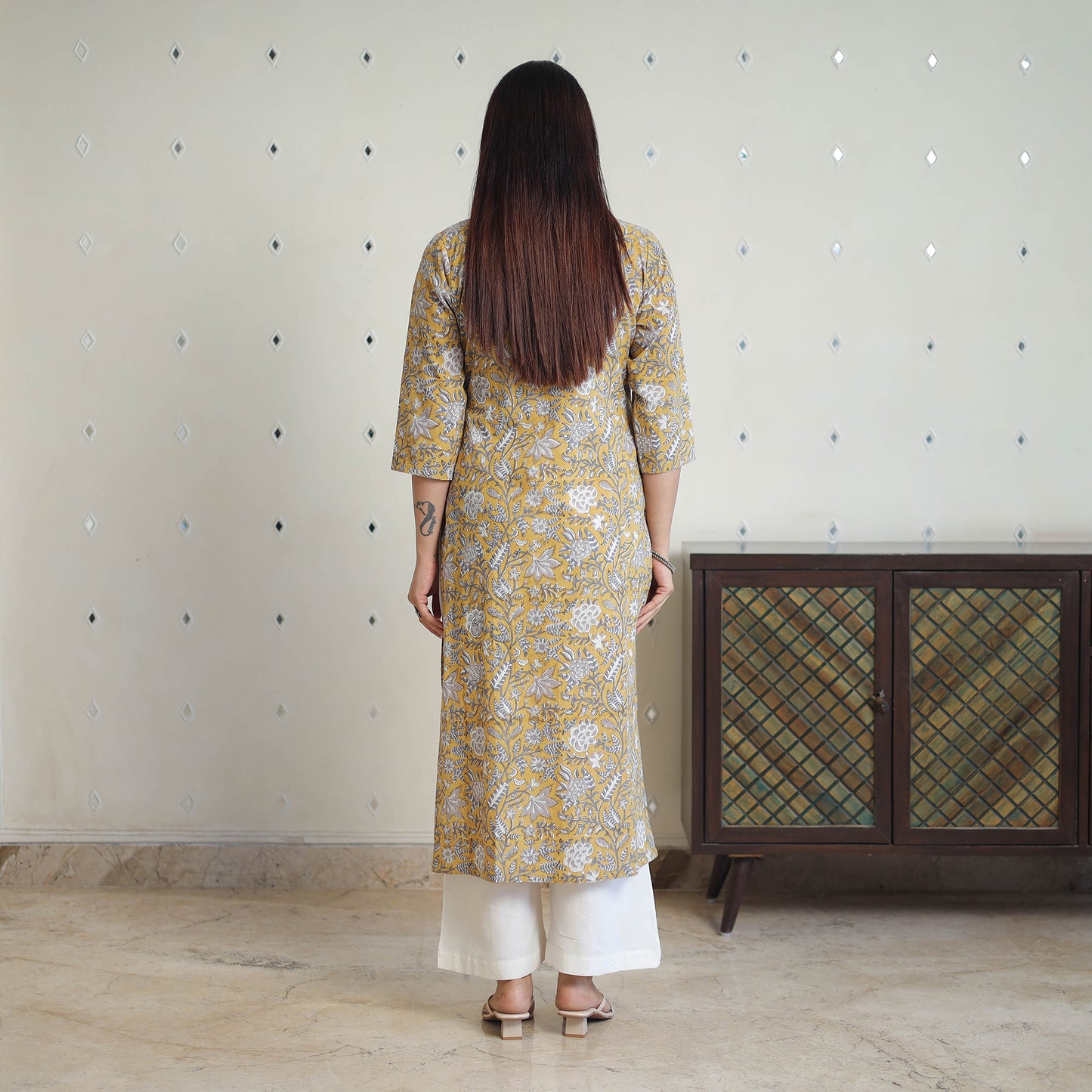 Yellow - Block Print Cotton Straight Sanganeri Kurta 02