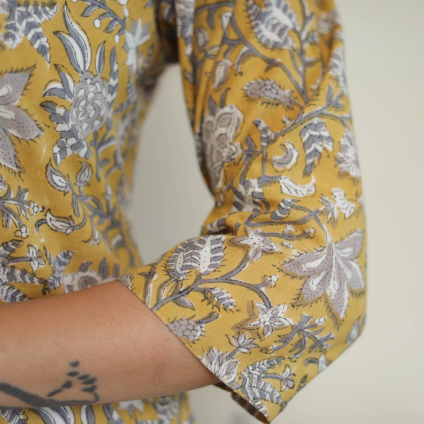 Yellow - Block Print Cotton Straight Sanganeri Kurta 02