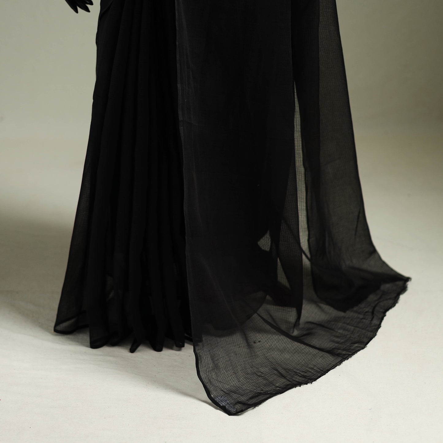 Black - Nazaakat Kota Doria Cotton Plain Saree with Blouse & Jewellery Set 130