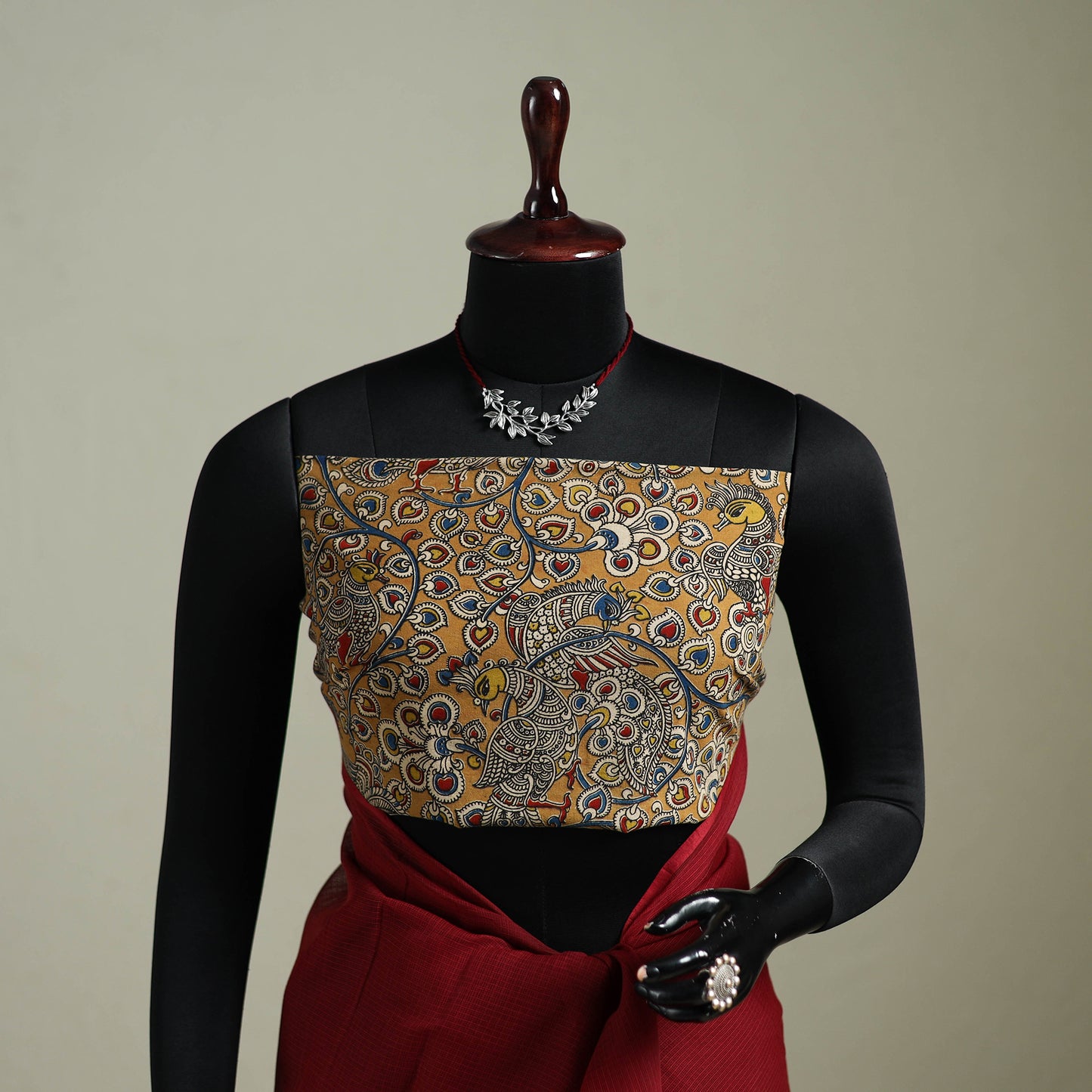 Red - Nazaakat Kota Doria Cotton Plain Saree with Blouse & Jewellery Set 132