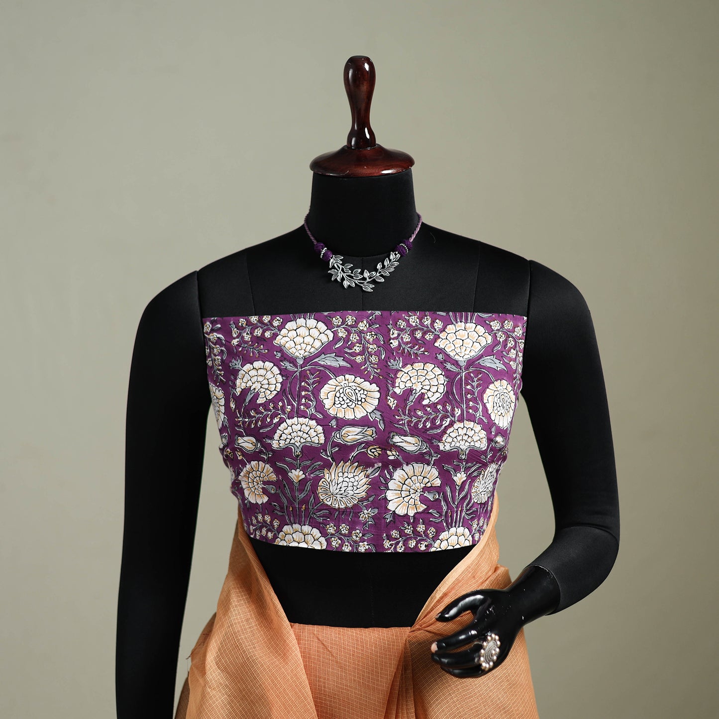 Peach - Nazaakat Kota Doria Cotton Plain Saree with Blouse & Jewellery Set 137