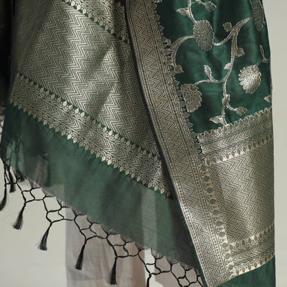 Green - Banarasi Semi Silk Zari Jaal Dupatta with Tassels 45