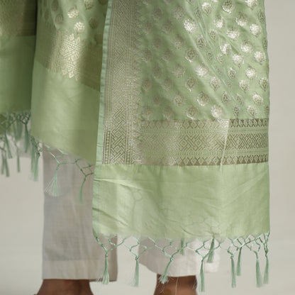 Green - Banarasi Semi Silk Zari Jaal Dupatta with Tassels 48