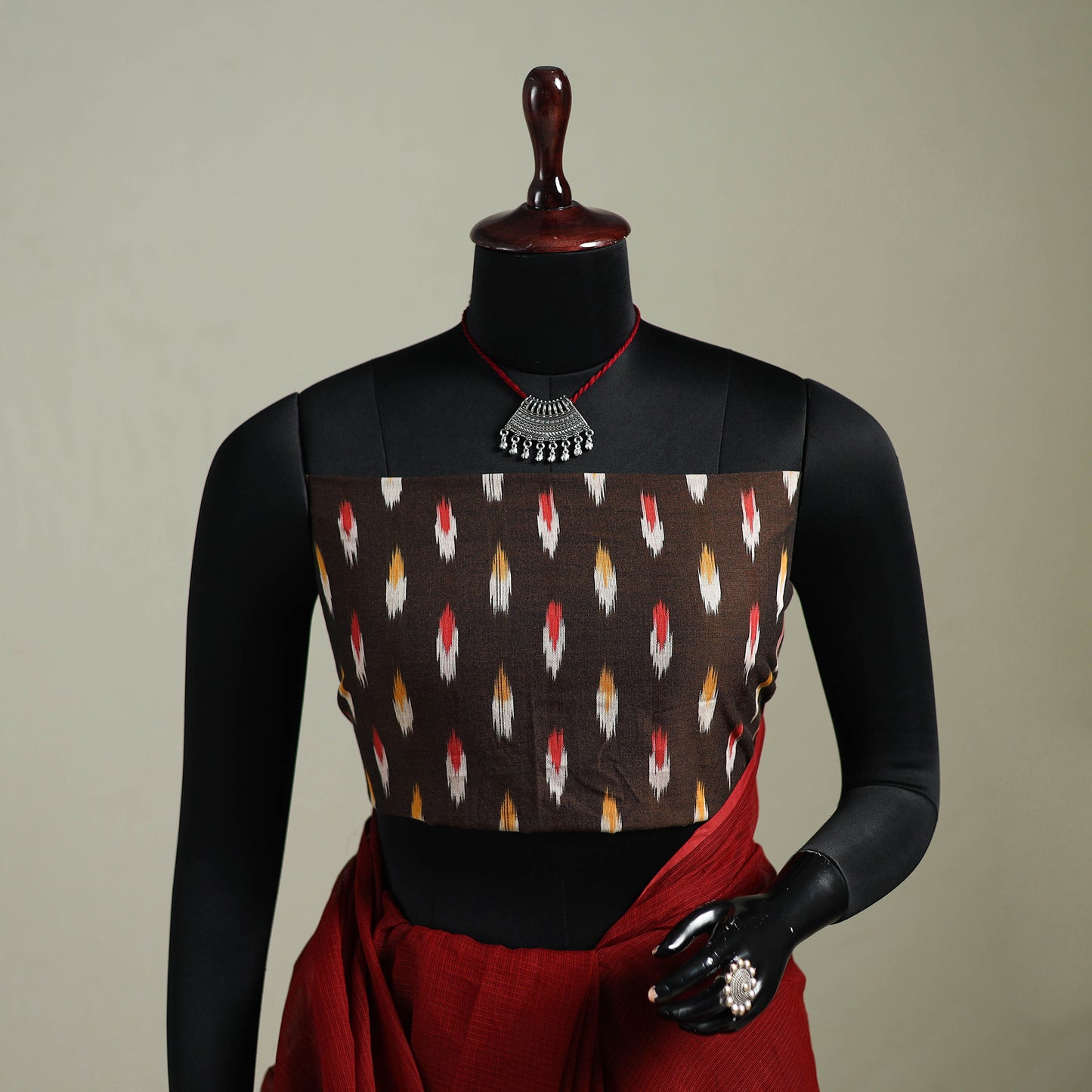 Red - Nazaakat Kota Doria Cotton Plain Saree with Blouse & Jewellery Set 139