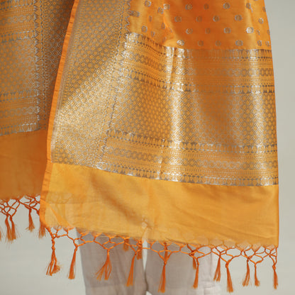 Yellow - Banarasi Semi Silk Zari Jaal Dupatta with Tassels 56