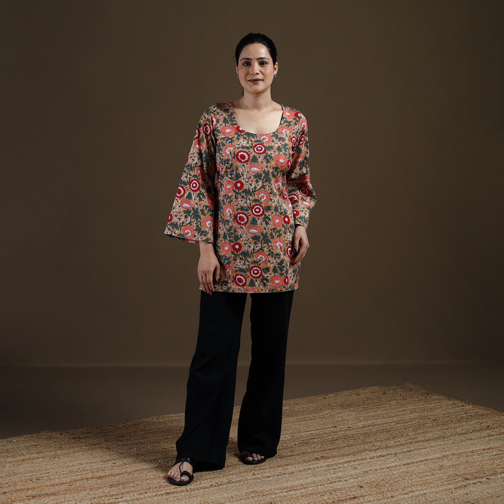 Brown - Sanganeri Hand Block Print Cotton Short Kurta for women 08
