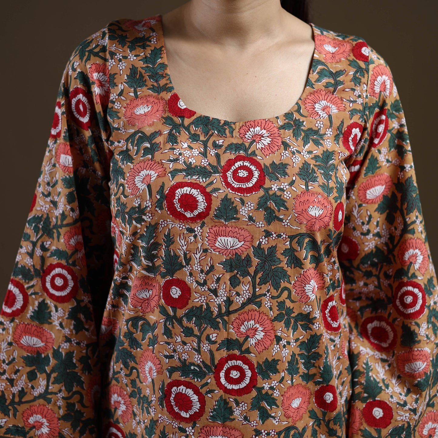 Brown - Sanganeri Hand Block Print Cotton Short Kurta for women 08