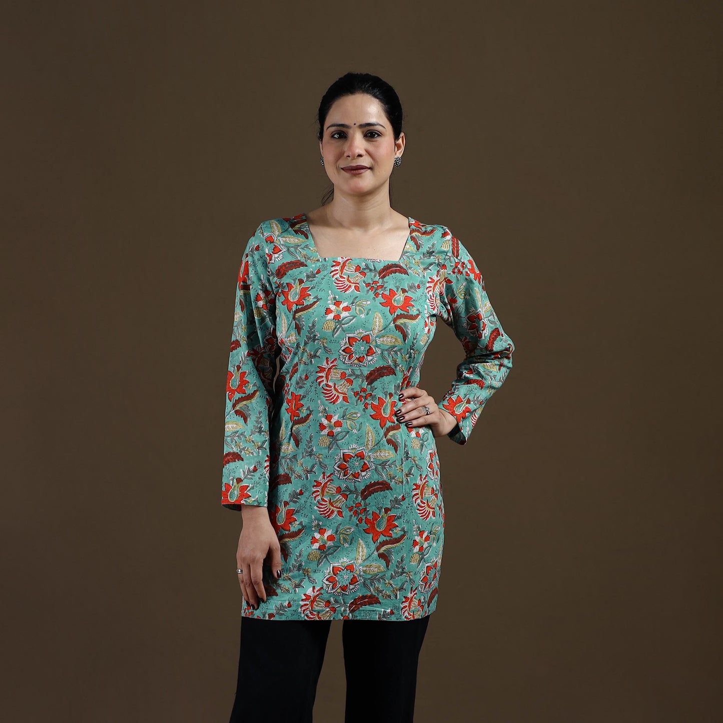 Green - Sanganeri Hand Block Print Cotton Short Kurta for women 11