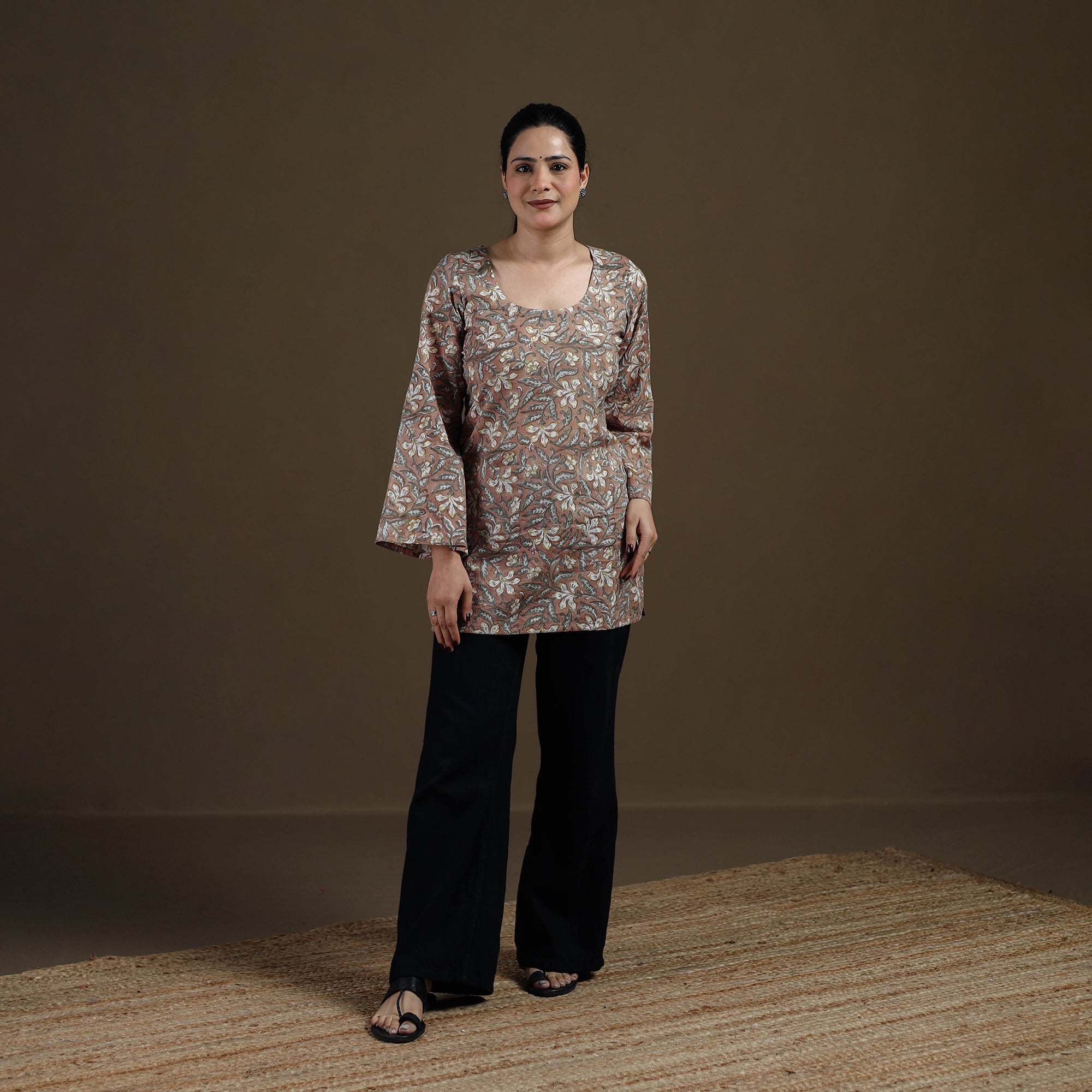 Brown - Sanganeri Hand Block Print Cotton Short Kurta for women 10