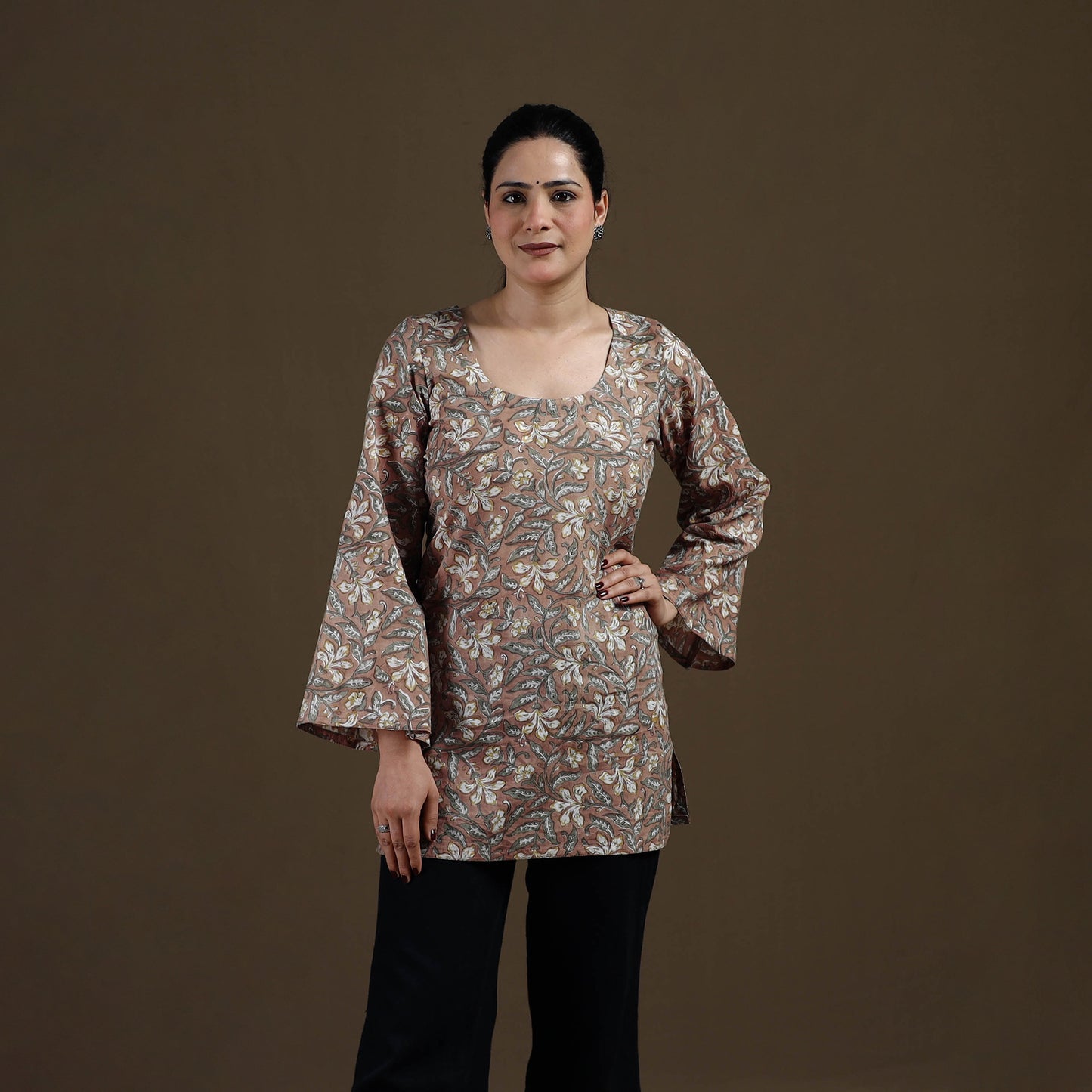 Brown - Sanganeri Hand Block Print Cotton Short Kurta for women 10