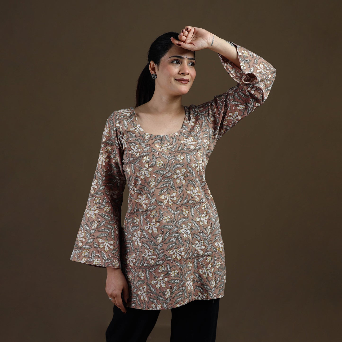Brown - Sanganeri Hand Block Print Cotton Short Kurta for women 10