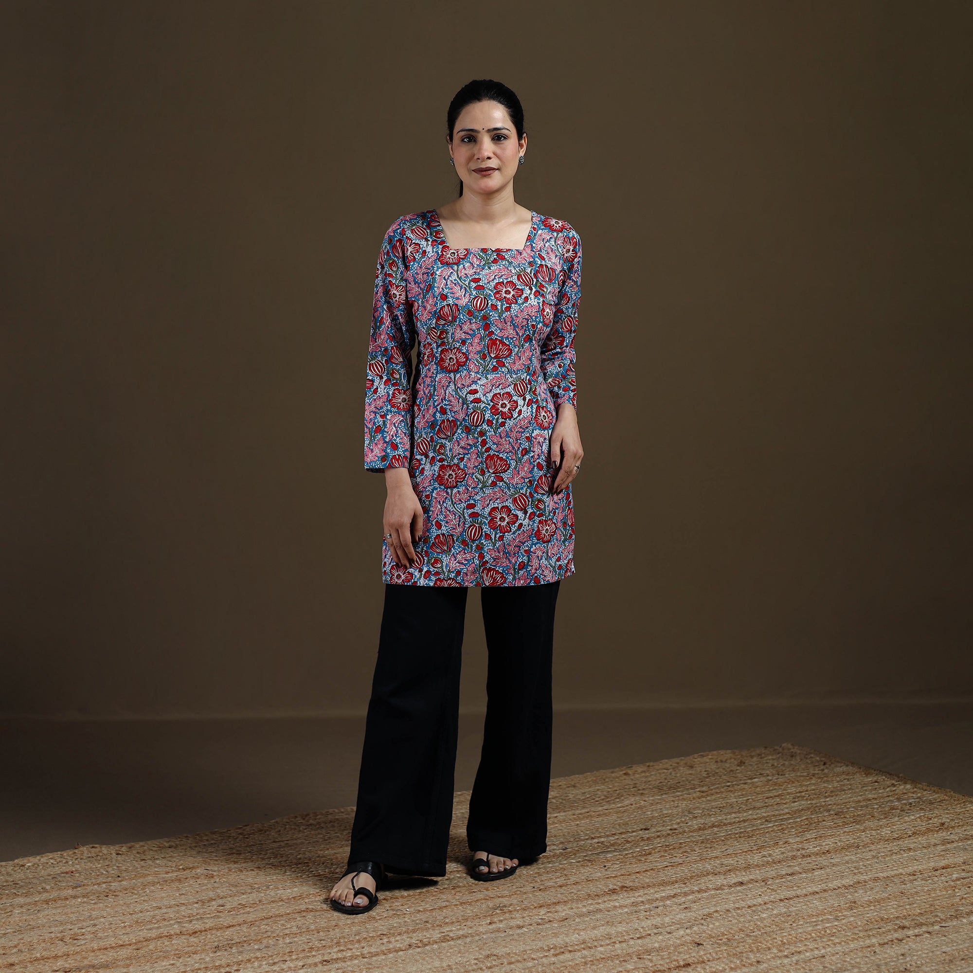 Blue - Sanganeri Hand Block Print Cotton Short Kurta for women 12
