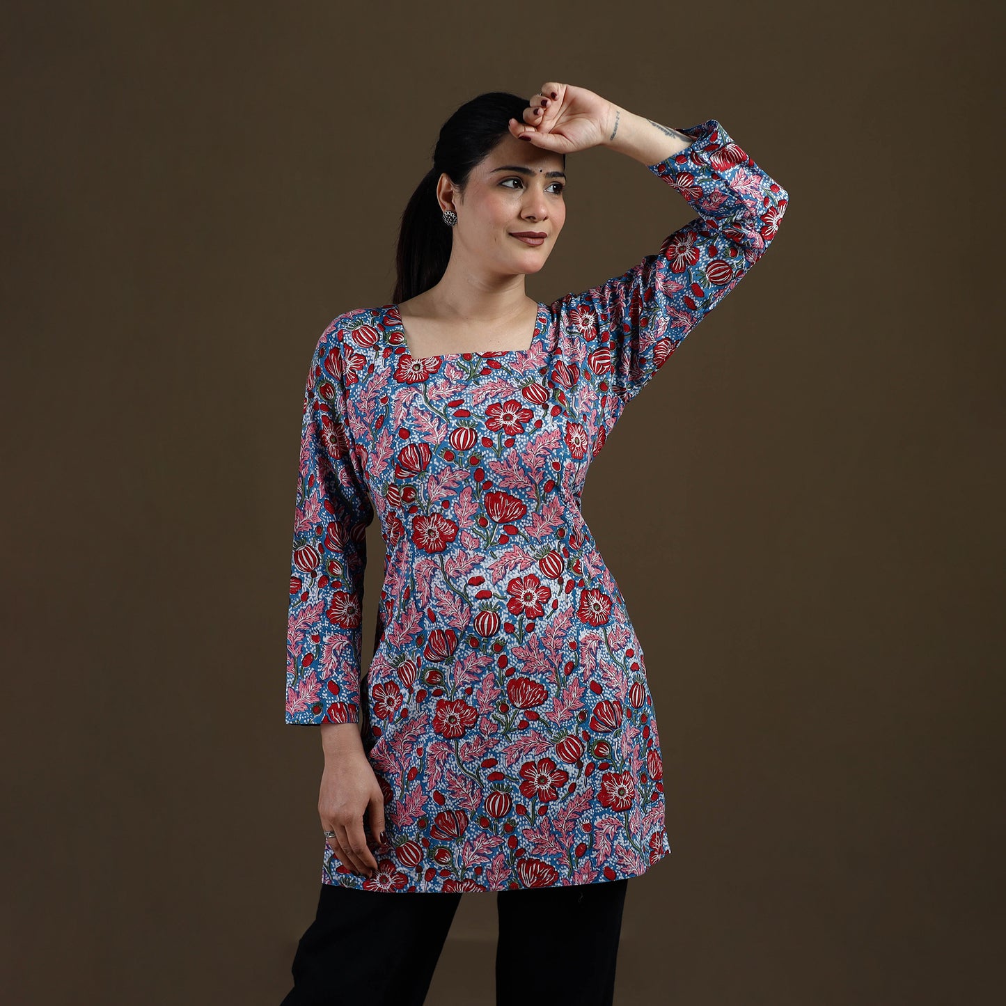 Blue - Sanganeri Hand Block Print Cotton Short Kurta for women 12