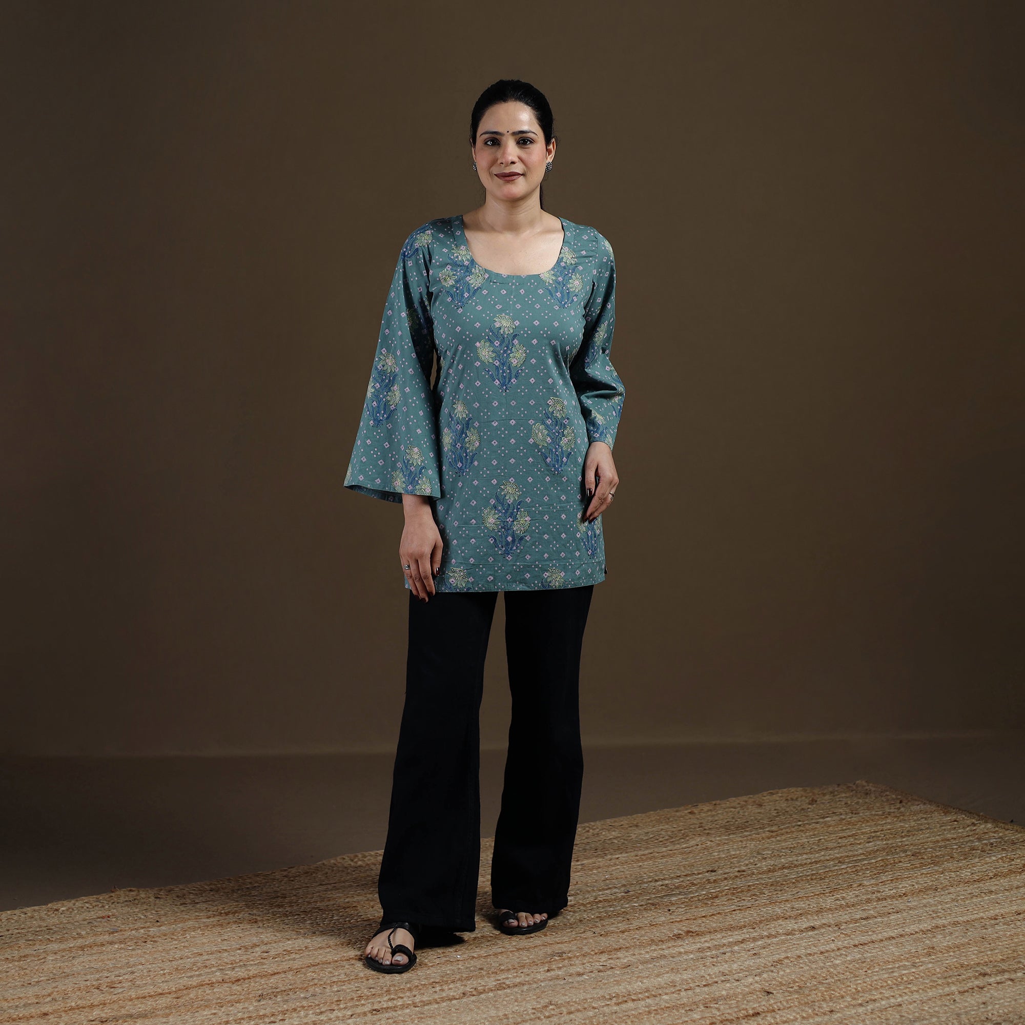 Blue - Sanganeri Hand Block Print Pure Mul Cotton Short Kurta for women 09