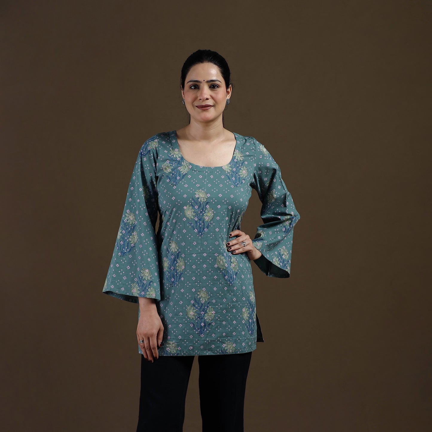 Blue - Sanganeri Hand Block Print Pure Mul Cotton Short Kurta for women 09