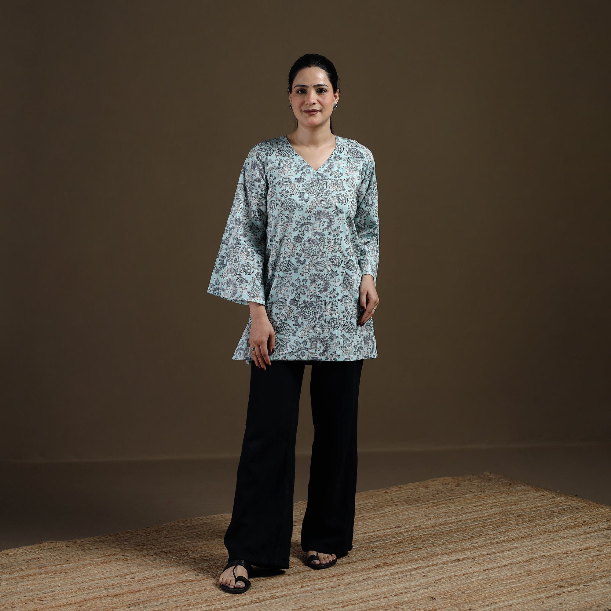 Blue - Sanganeri Hand Block Print Pure Mul Cotton Short Kurta for women 03