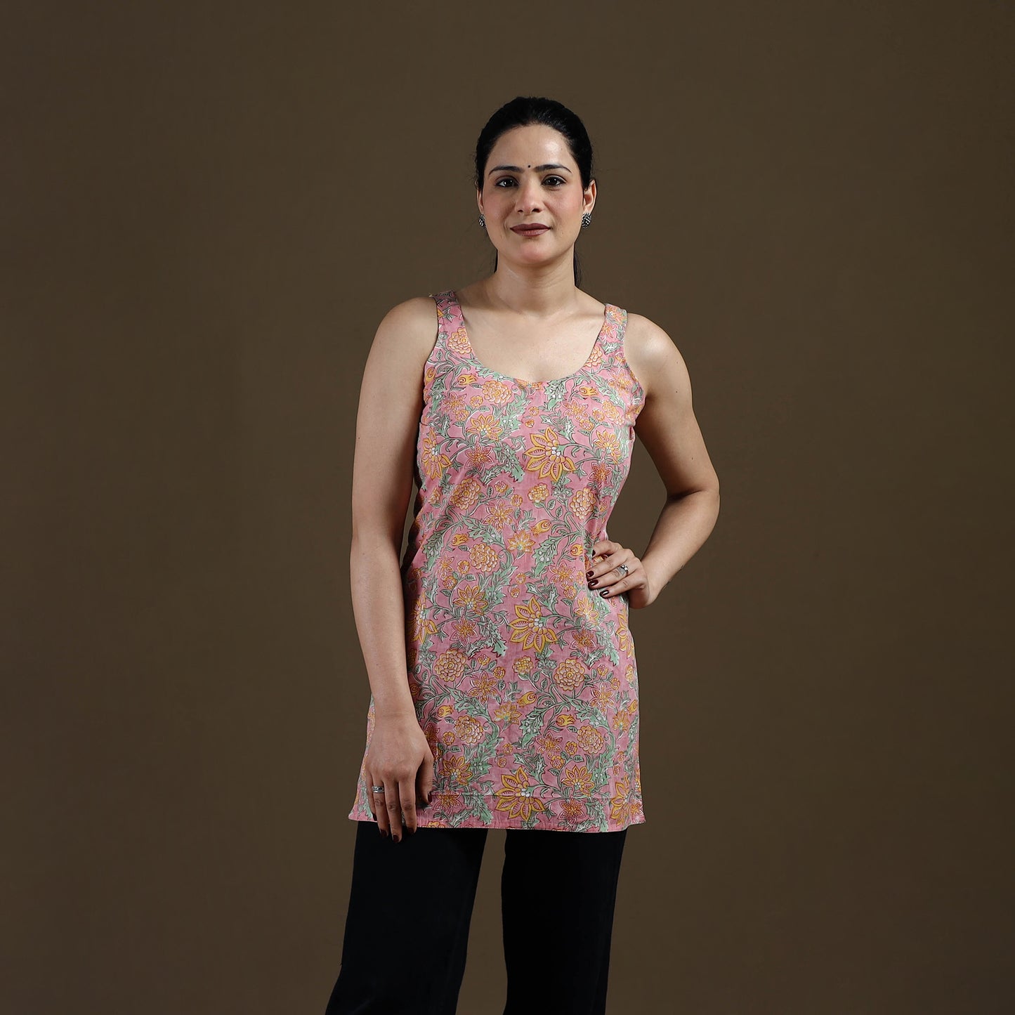 Pink - Sanganeri Hand Block Print Cotton Short Kurta for women 20