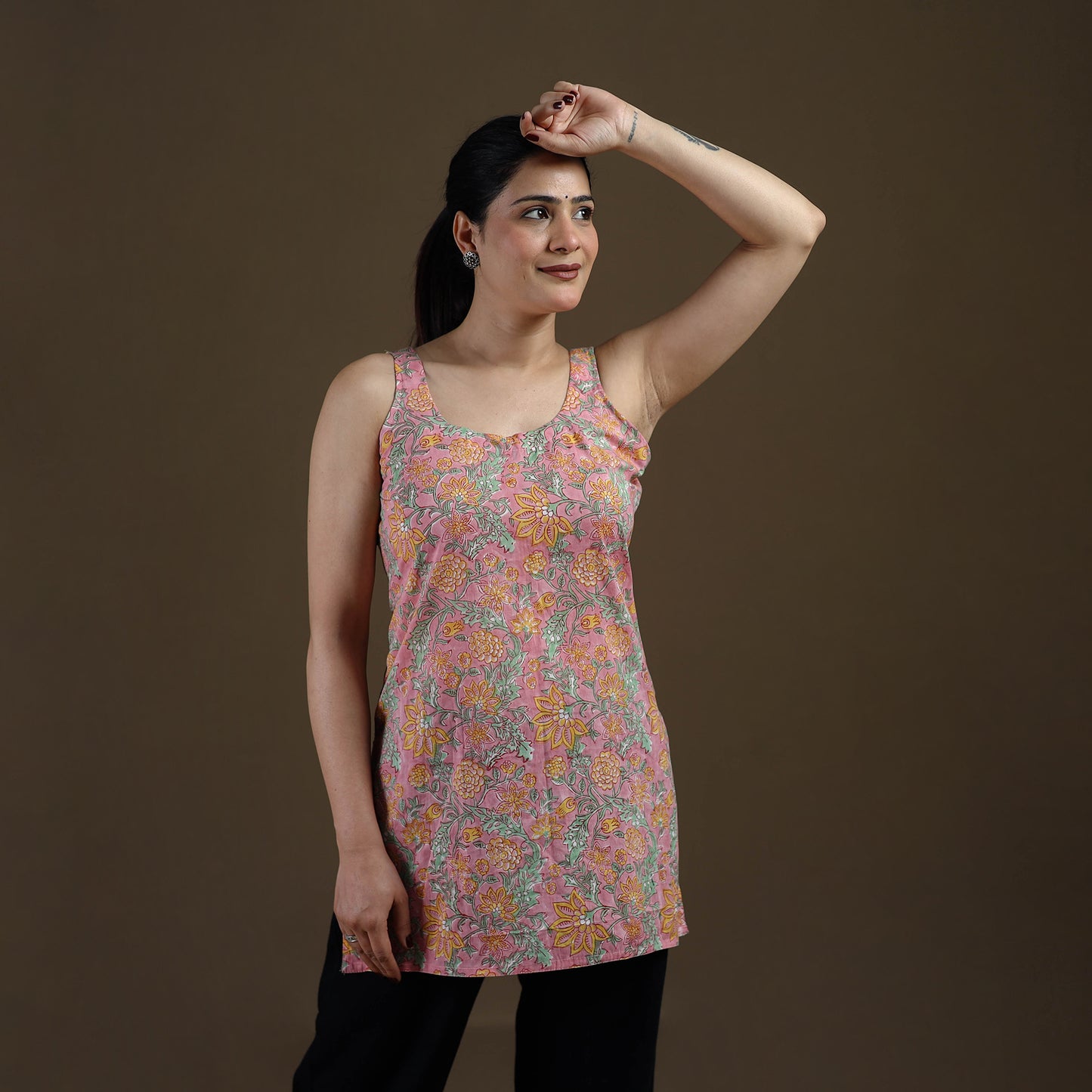 Pink - Sanganeri Hand Block Print Cotton Short Kurta for women 20