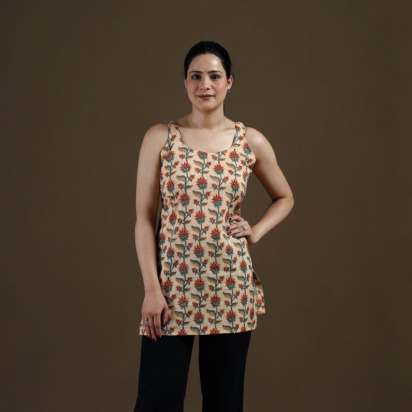 Beige - Sanganeri Hand Block Print Cotton Short Kurta for women 19