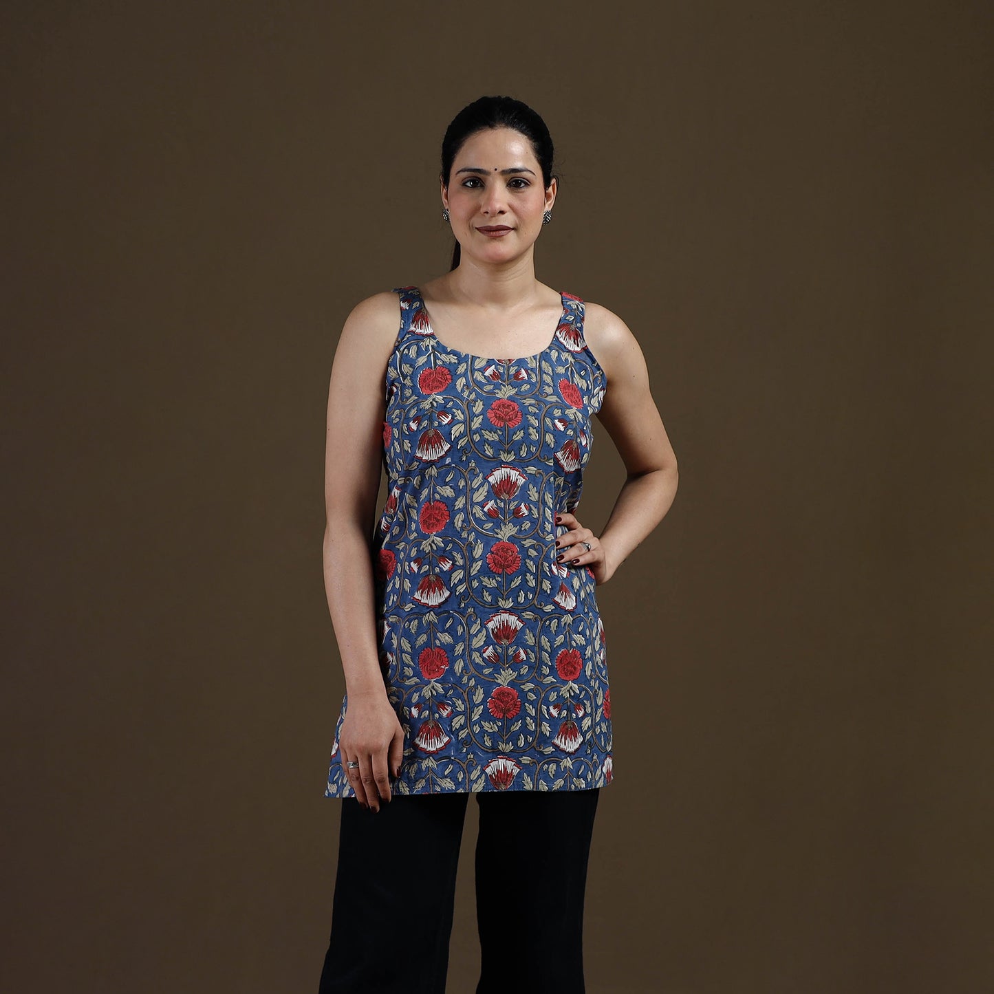 Blue - Sanganeri Hand Block Print Cotton Short Kurta for women 18