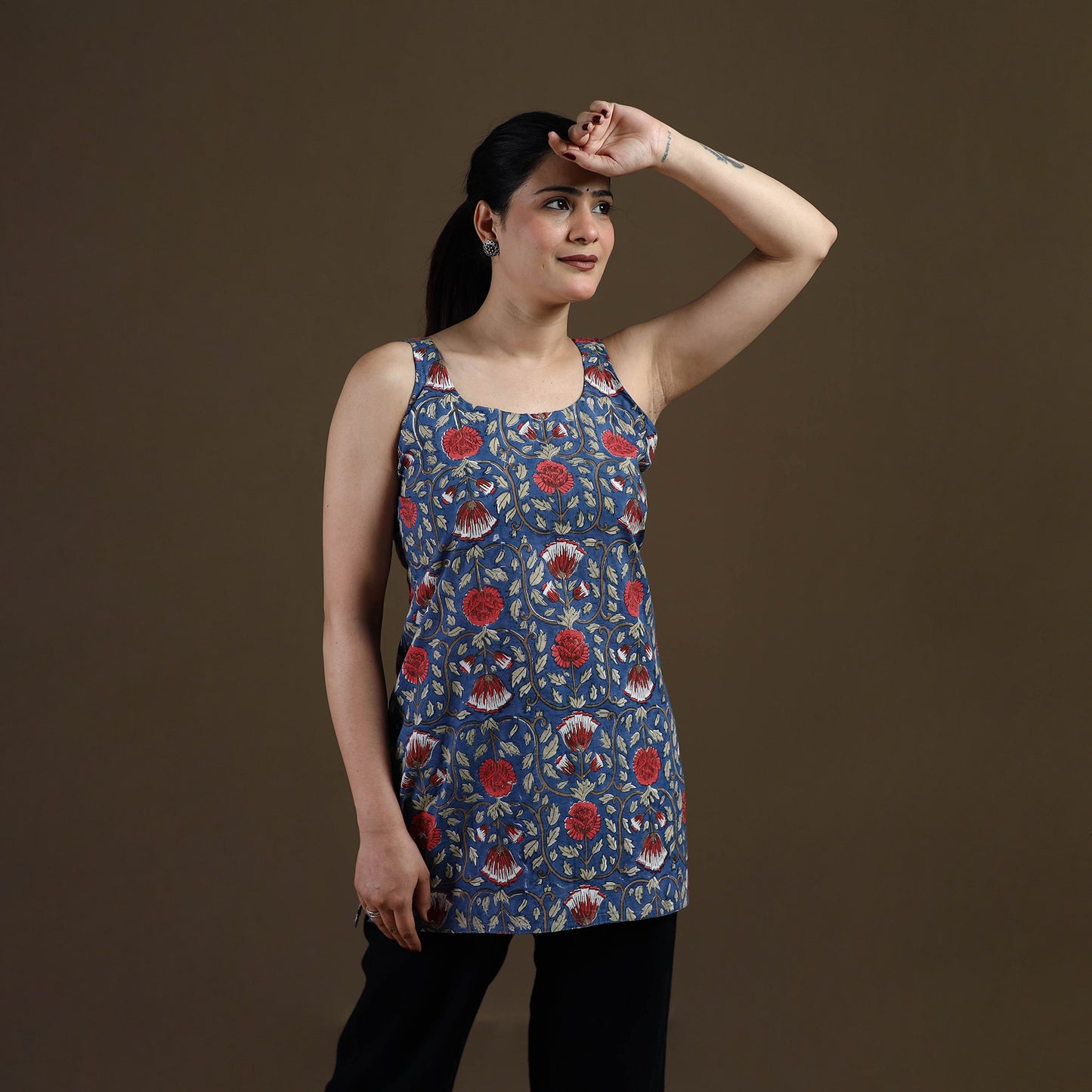 Blue - Sanganeri Hand Block Print Cotton Short Kurta for women 18