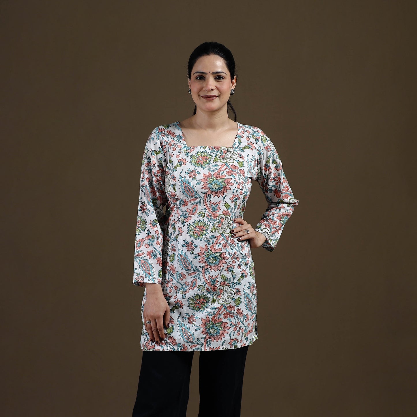 White - Sanganeri Hand Block Print Pure Mul Cotton Short Kurta for women 14