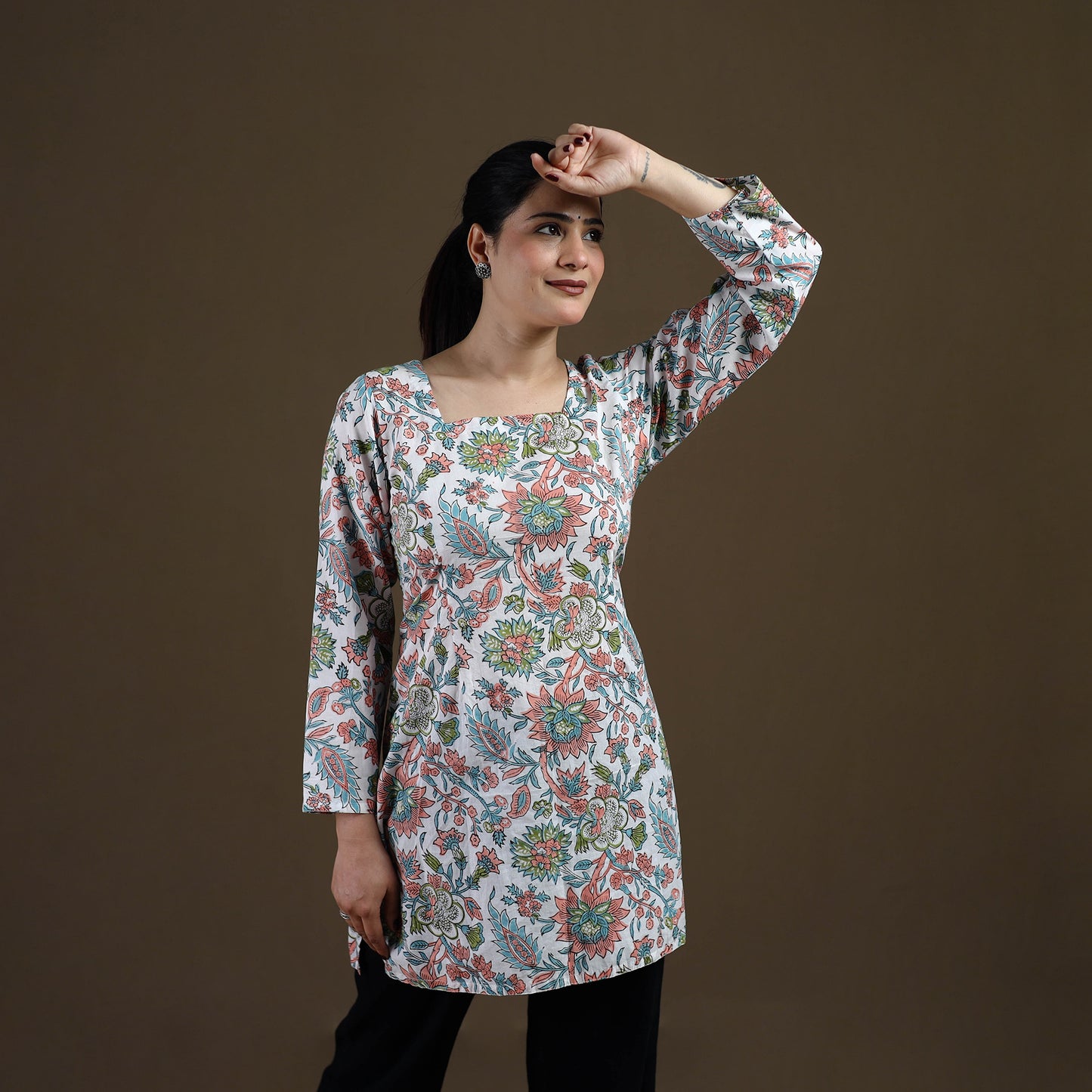 White - Sanganeri Hand Block Print Pure Mul Cotton Short Kurta for women 14