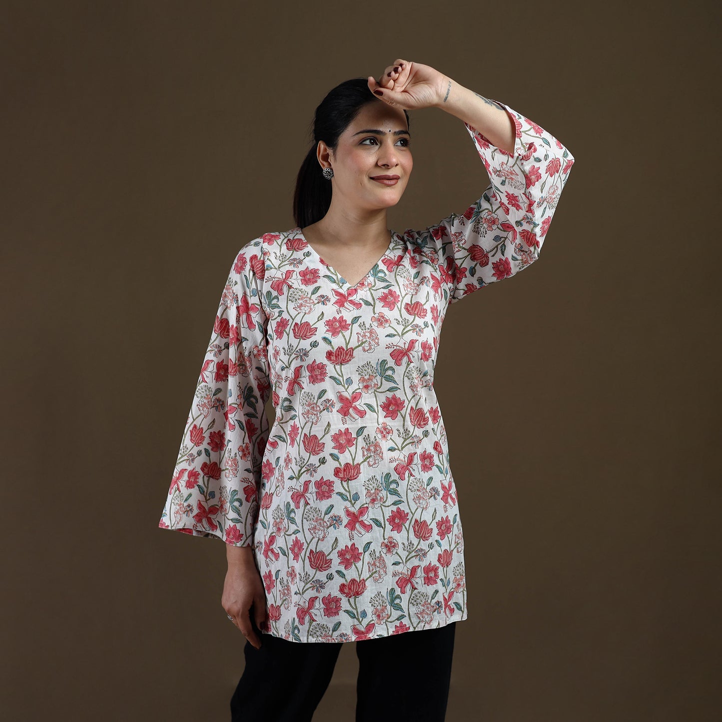 White - Sanganeri Hand Block Print Cotton Short Kurta for women 05