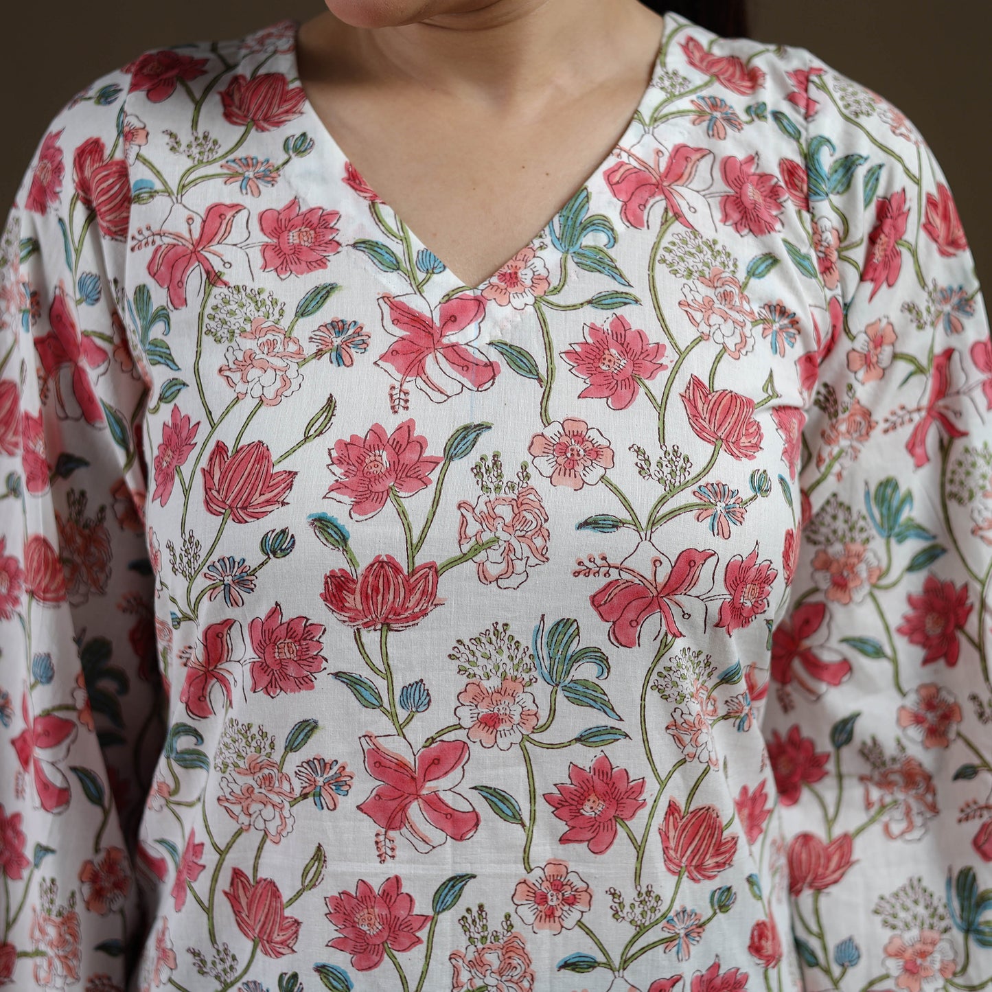 White - Sanganeri Hand Block Print Cotton Short Kurta for women 05