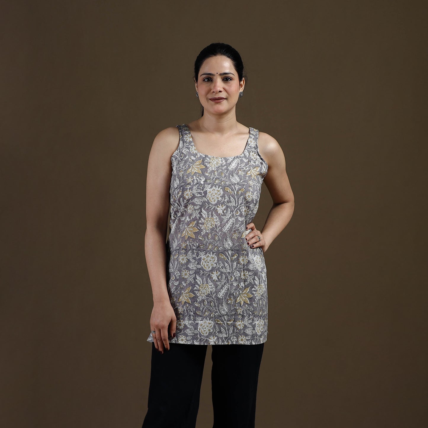 Grey - Sanganeri Hand Block Print Cotton Short Kurta for women 17