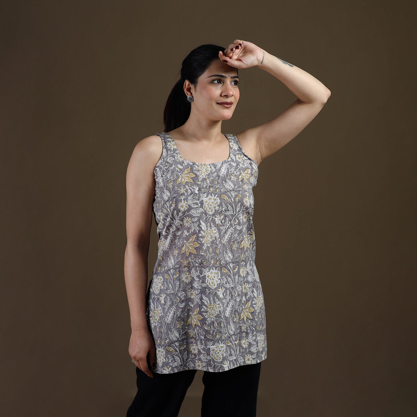 Grey - Sanganeri Hand Block Print Cotton Short Kurta for women 17