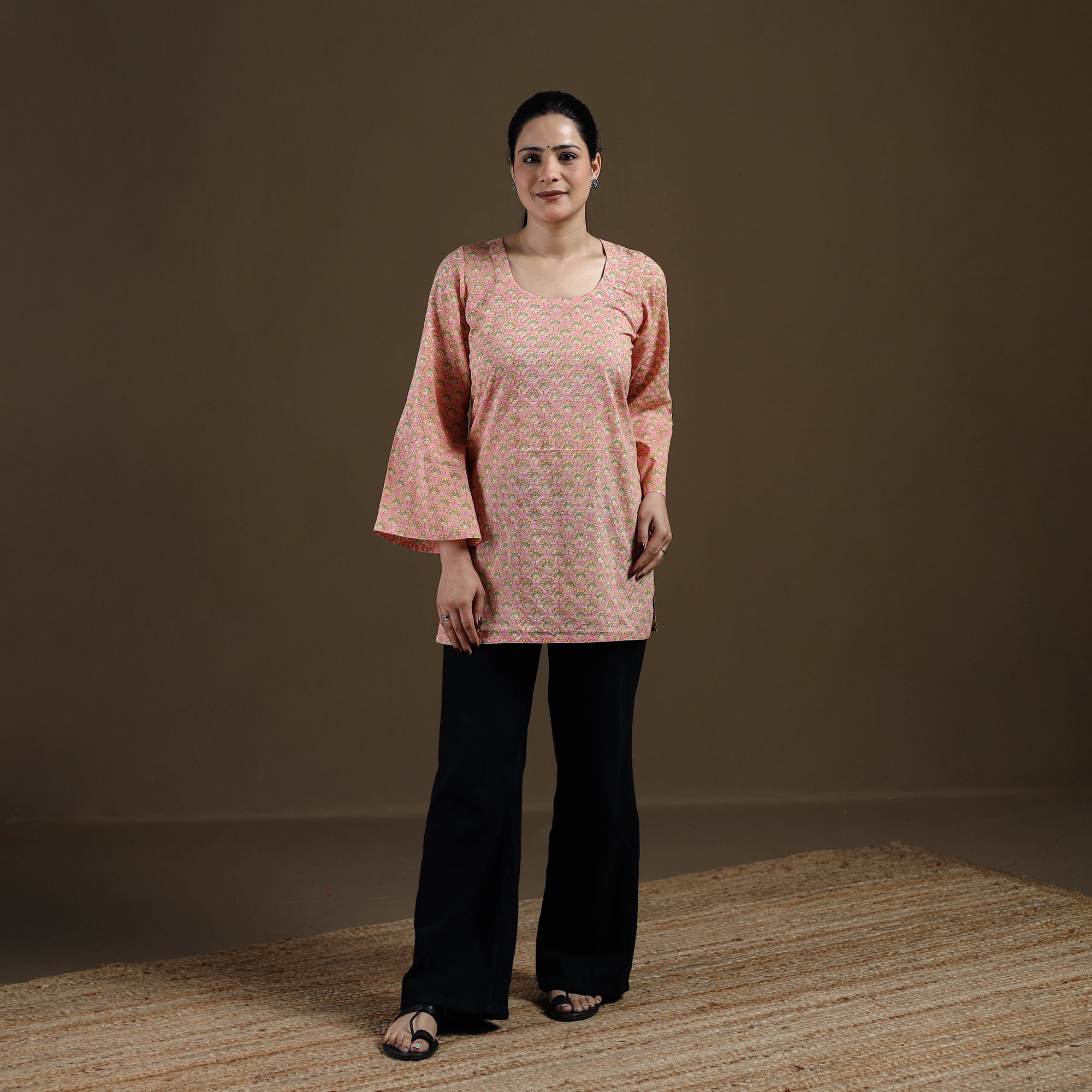 Pink - Sanganeri Hand Block Print Cotton Short Kurta for women 07