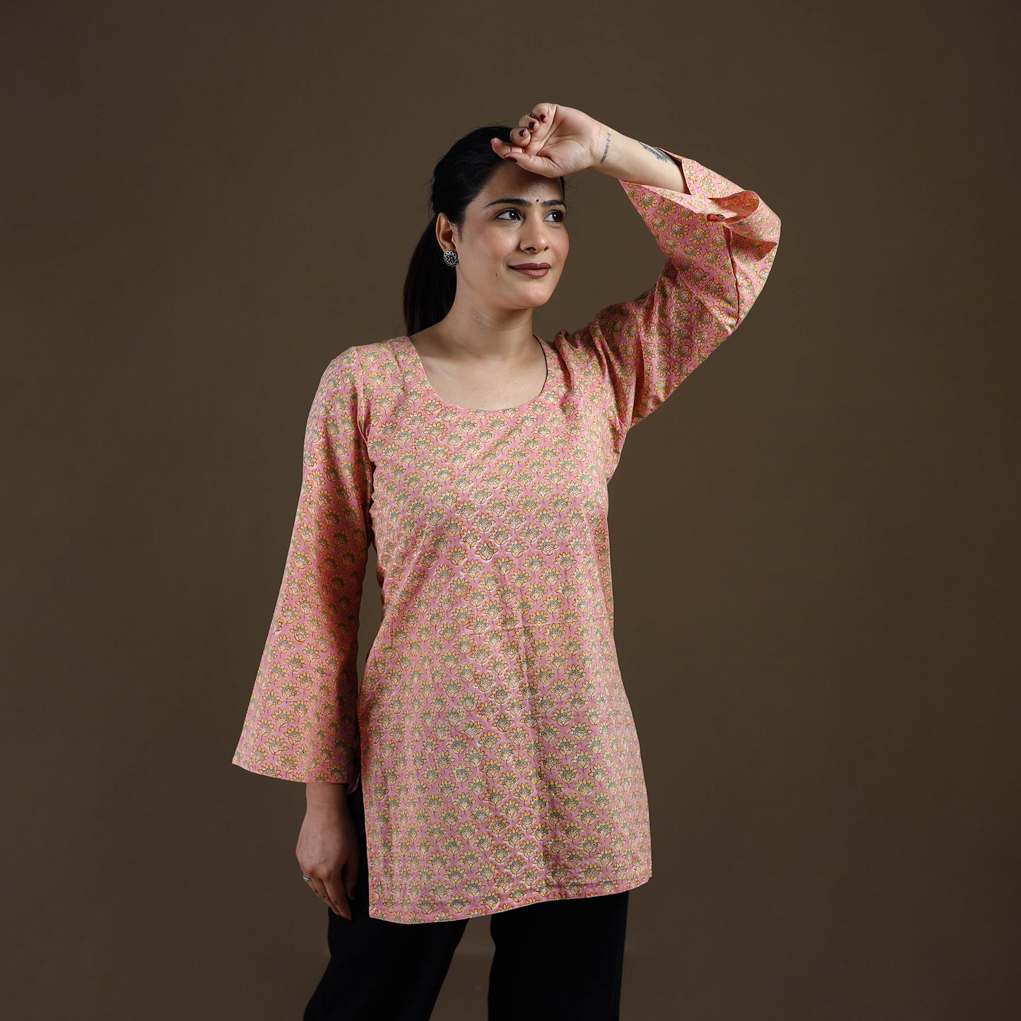 Pink - Sanganeri Hand Block Print Cotton Short Kurta for women 07