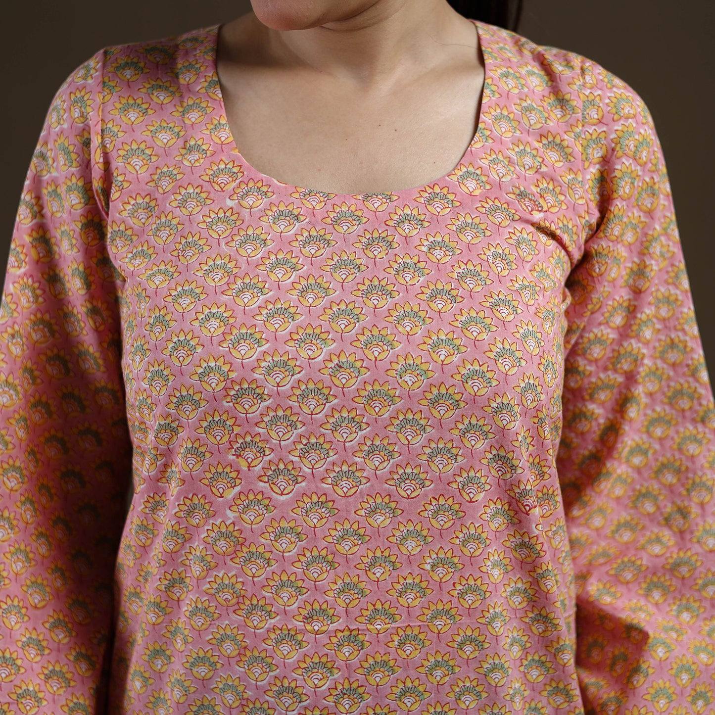 Pink - Sanganeri Hand Block Print Cotton Short Kurta for women 07