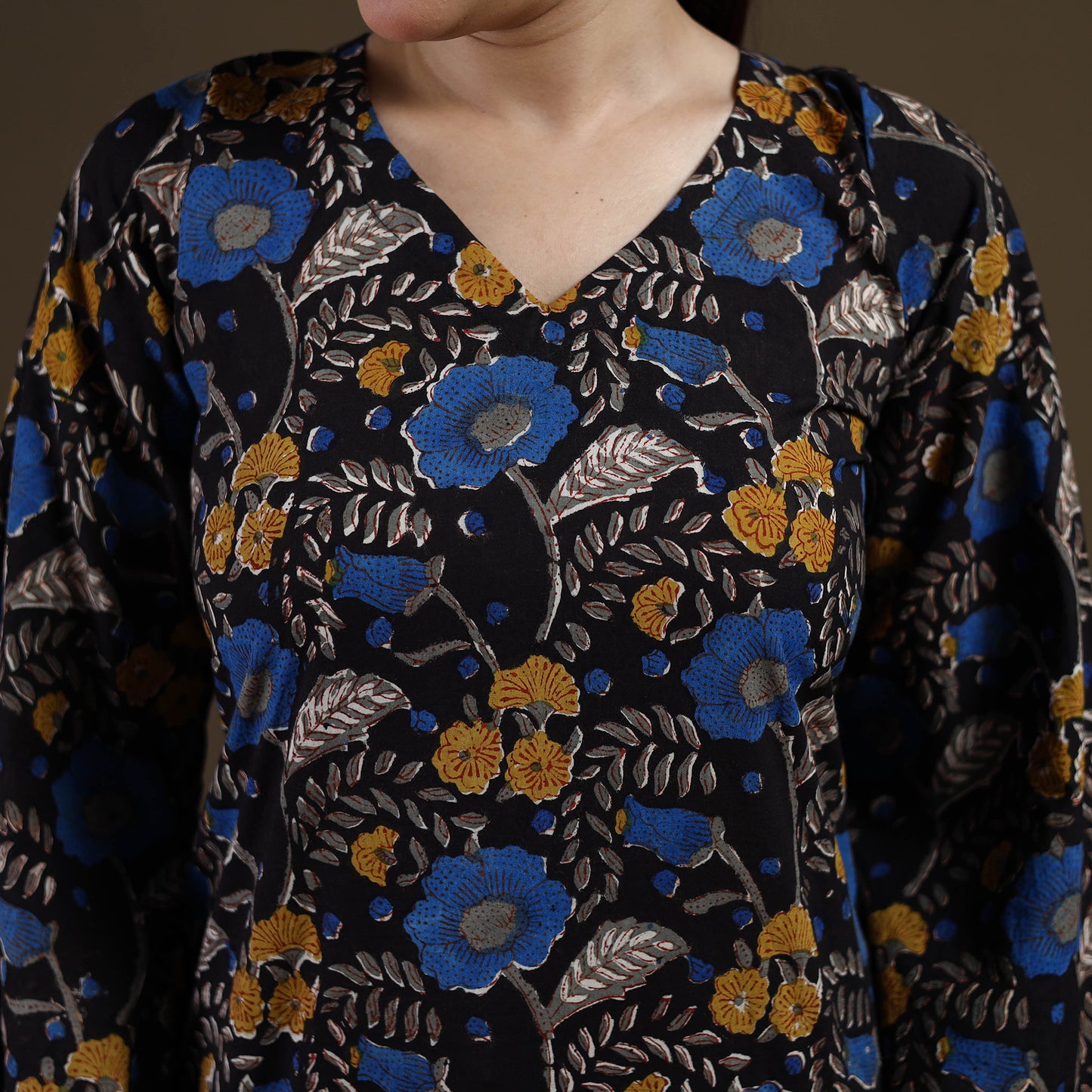 Black - Sanganeri Hand Block Print Cotton Short Kurta for women 01
