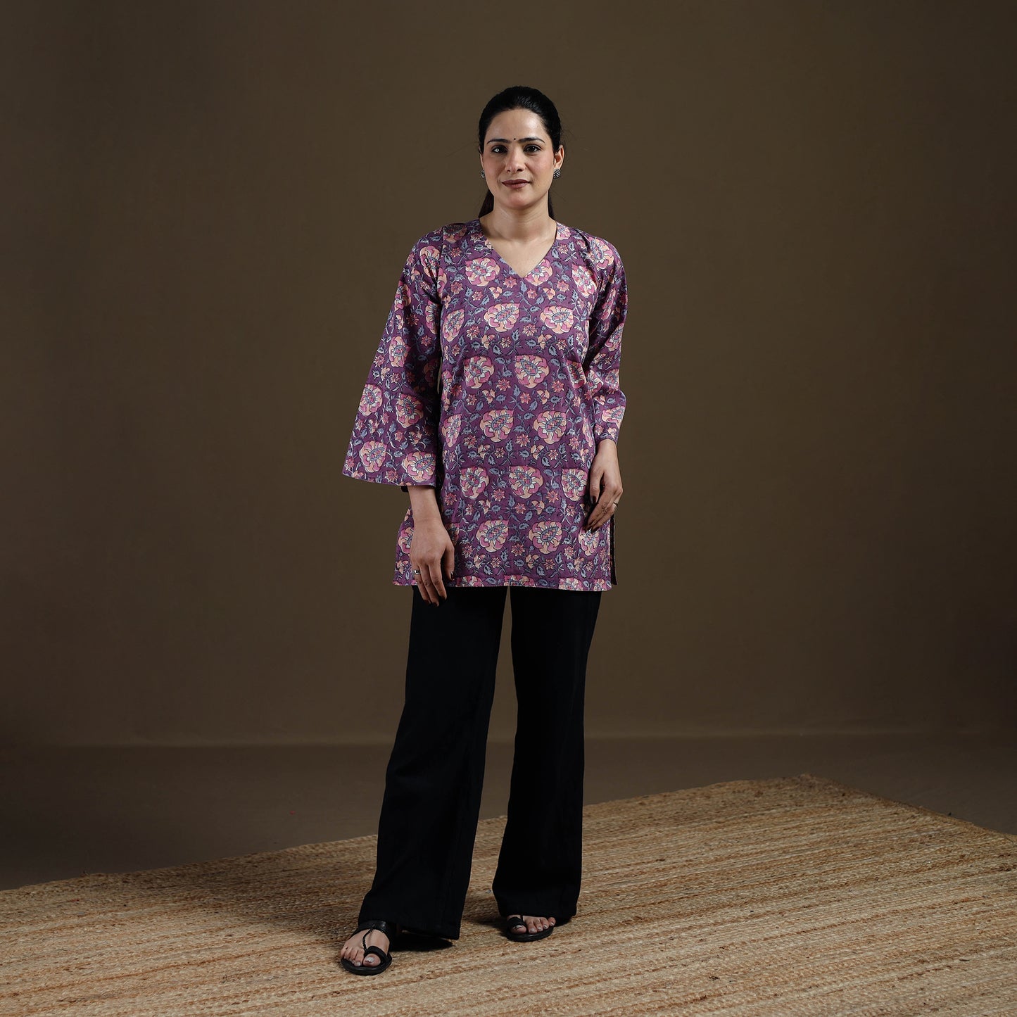 Purple - Sanganeri Hand Block Print Cotton Short Kurta for women 02