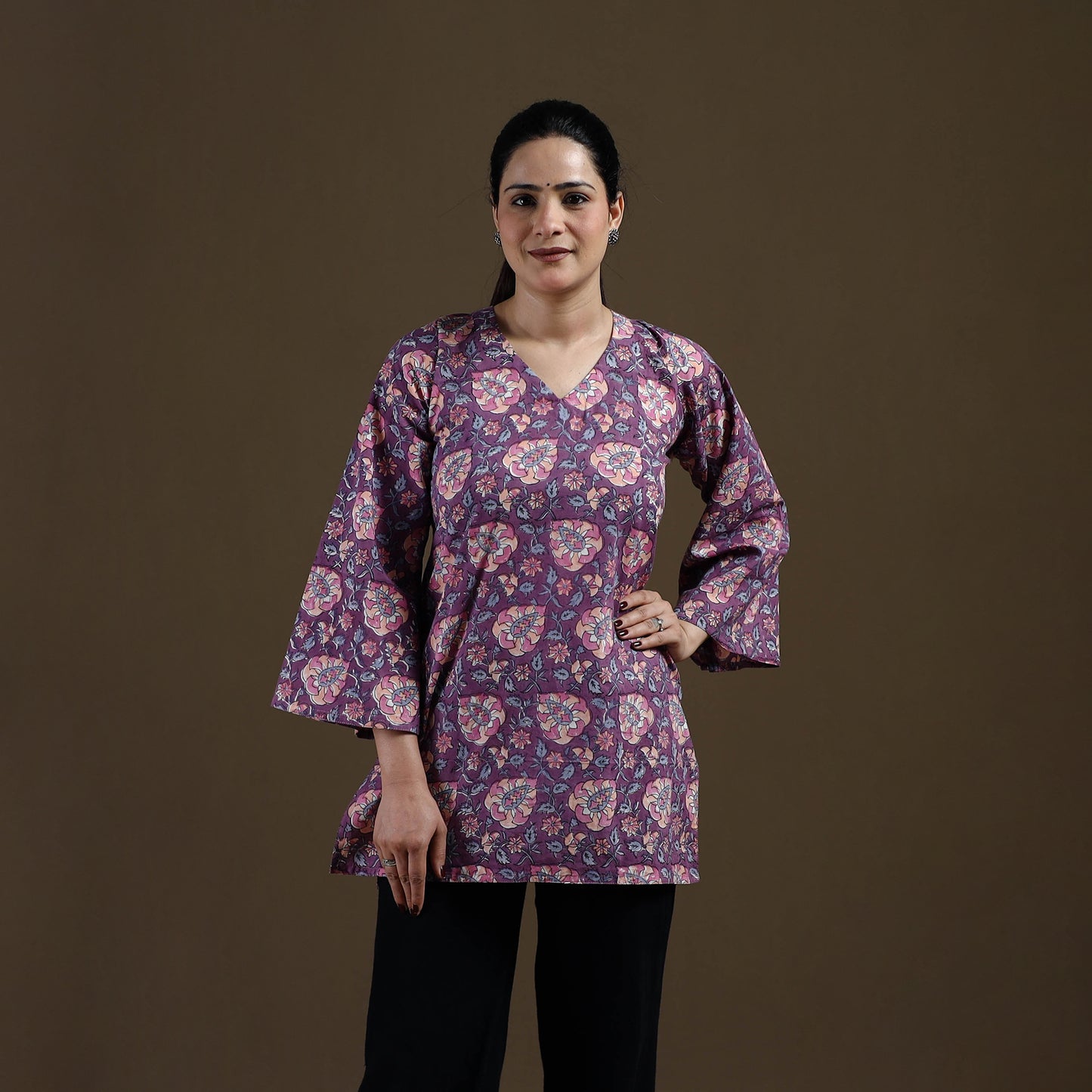 Purple - Sanganeri Hand Block Print Cotton Short Kurta for women 02
