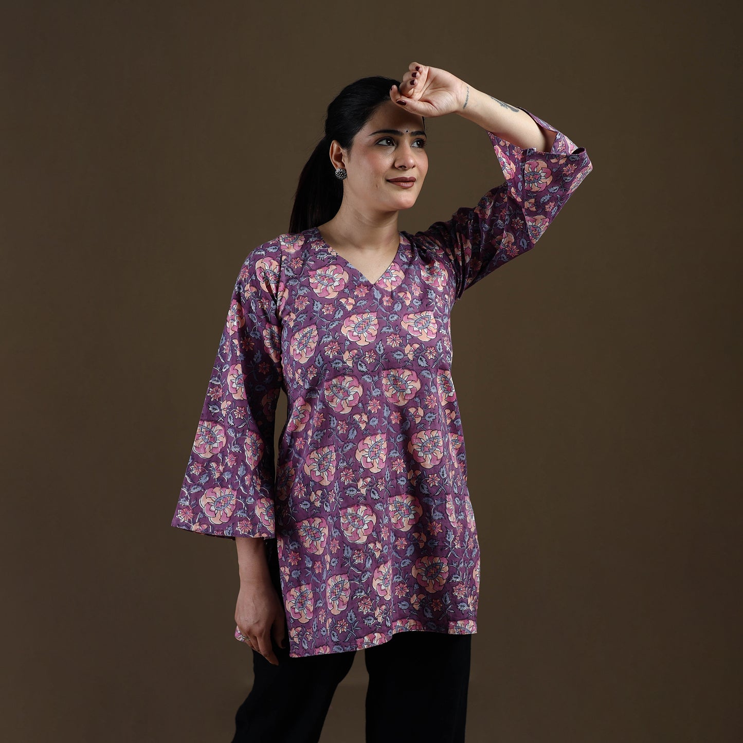 Purple - Sanganeri Hand Block Print Cotton Short Kurta for women 02