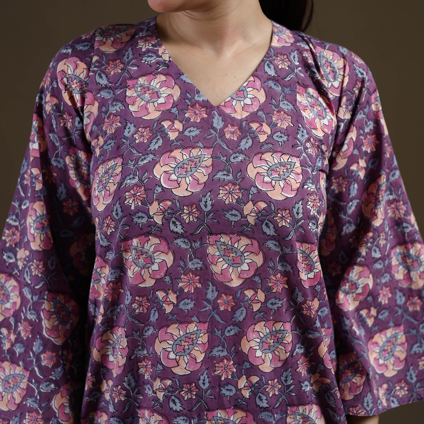 Purple - Sanganeri Hand Block Print Cotton Short Kurta for women 02